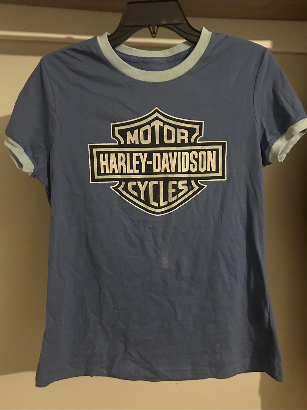 Harley-Davidson Blue Tee with Light Blue Trim and Logo